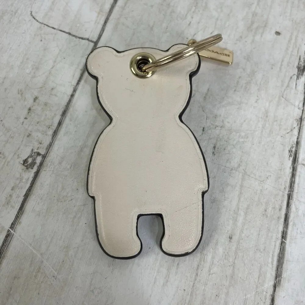 COACH Leather Creamy White Teddy Bear Keychain Purse Charm